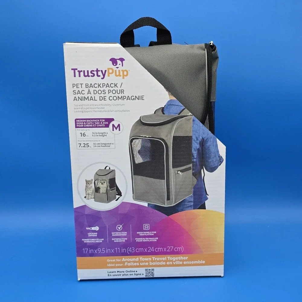 TrustyPup 2 in 1 Pet Backpack Carrier Grey Medium Airline Approved NIB‎ New